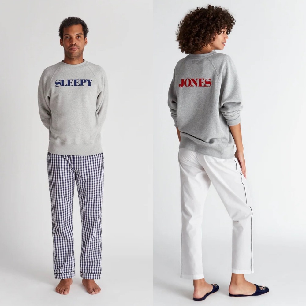 Sleepy Jones Gray Crewneck Sweatshirt with Blue & Red Logo